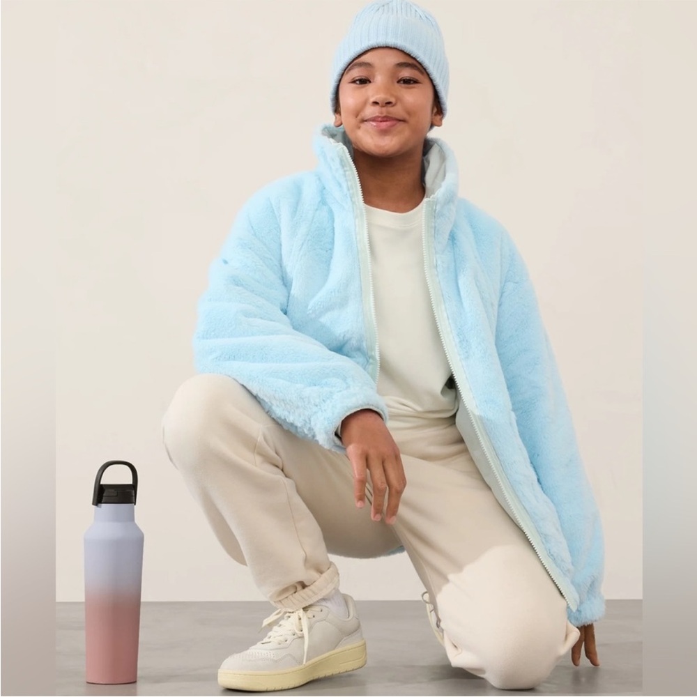 Athleta Girl Reversible Halycon Blue Warm + Fuzzy Jacket—6 - Picture 6 of 11